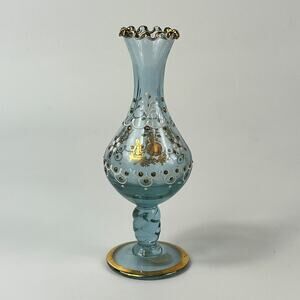 Venetian Murano Signed Bud Vase 24kt Gold 7" Hand Painted Mouthblown Fine Art
